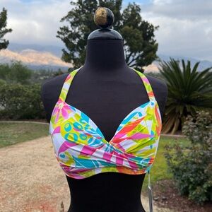 Bleu Rod Beattie Neon Floral Halter Bikini Top in Pink, Yellow, Blue, Green NWOT